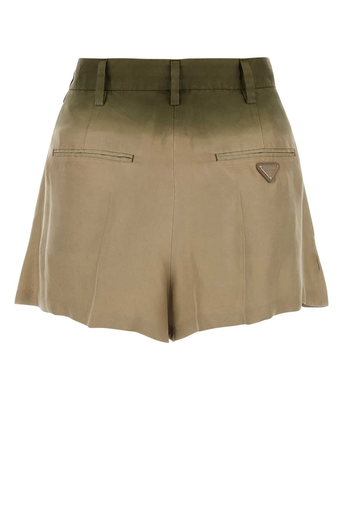 Prada Women Sage Green Silk Shorts - 2