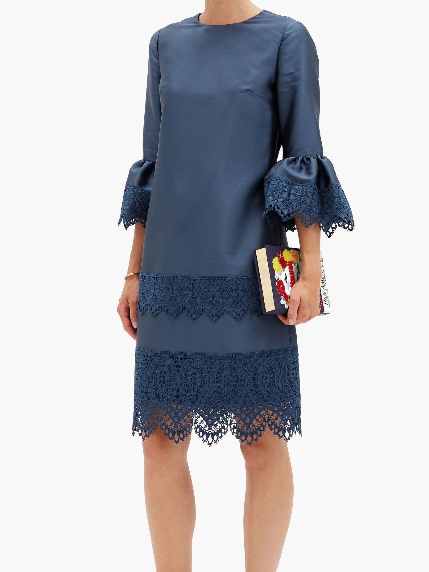 Elijah guipure lace-trimmed fluted-sleeve dress - 2