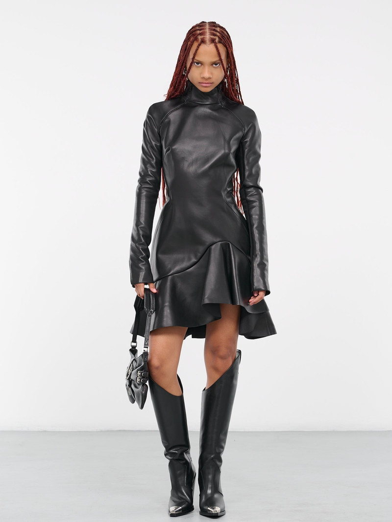 David Koma Leather Ruffle Mini Dress outlook