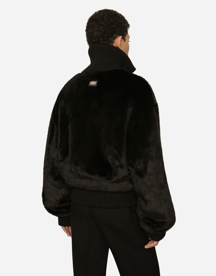 Faux fur jacket with logo tag - 4