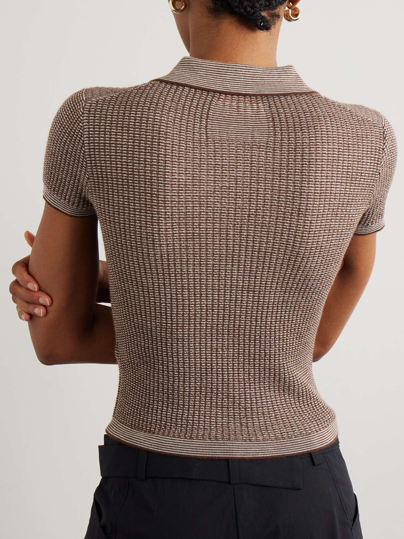 Ribbed cashmere polo sweater Brown - 4