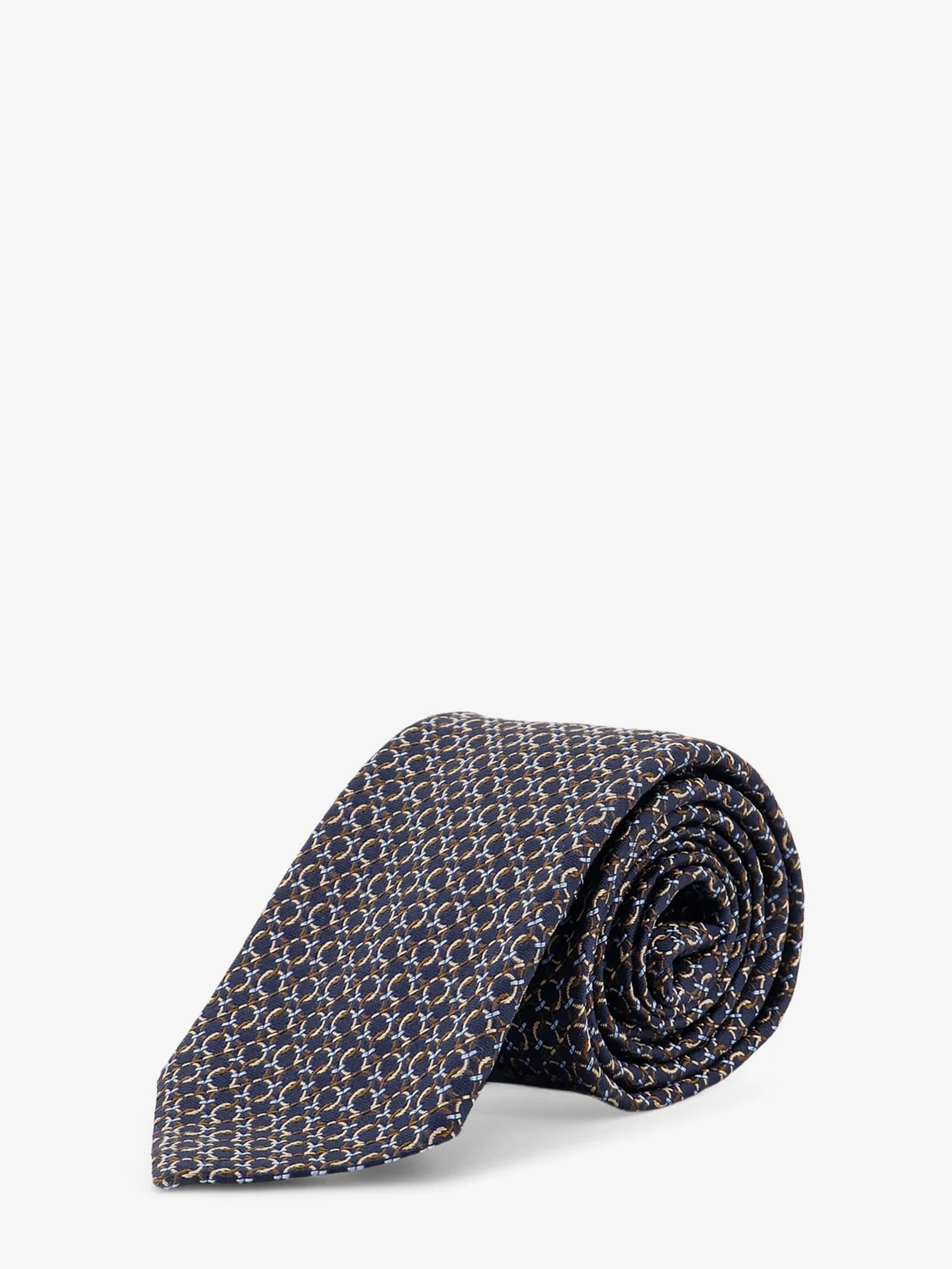 Ferragamo Men Crema Silk Tie With Intreccio Print - 1