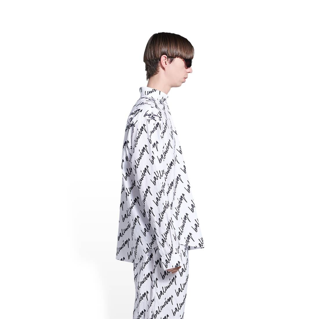 Men's New Scribble Shirt Large Fit in White - 4