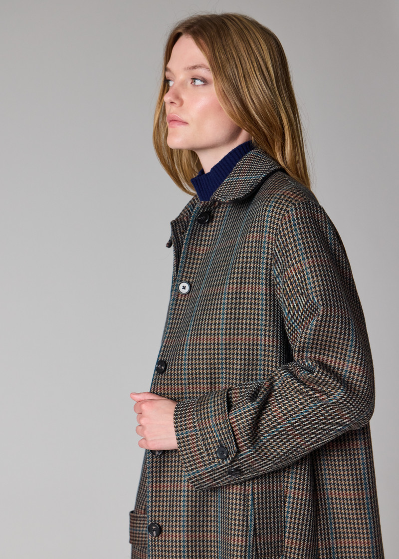 Women's Brown Multi-Houndstooth Wool-Blend Coat 9