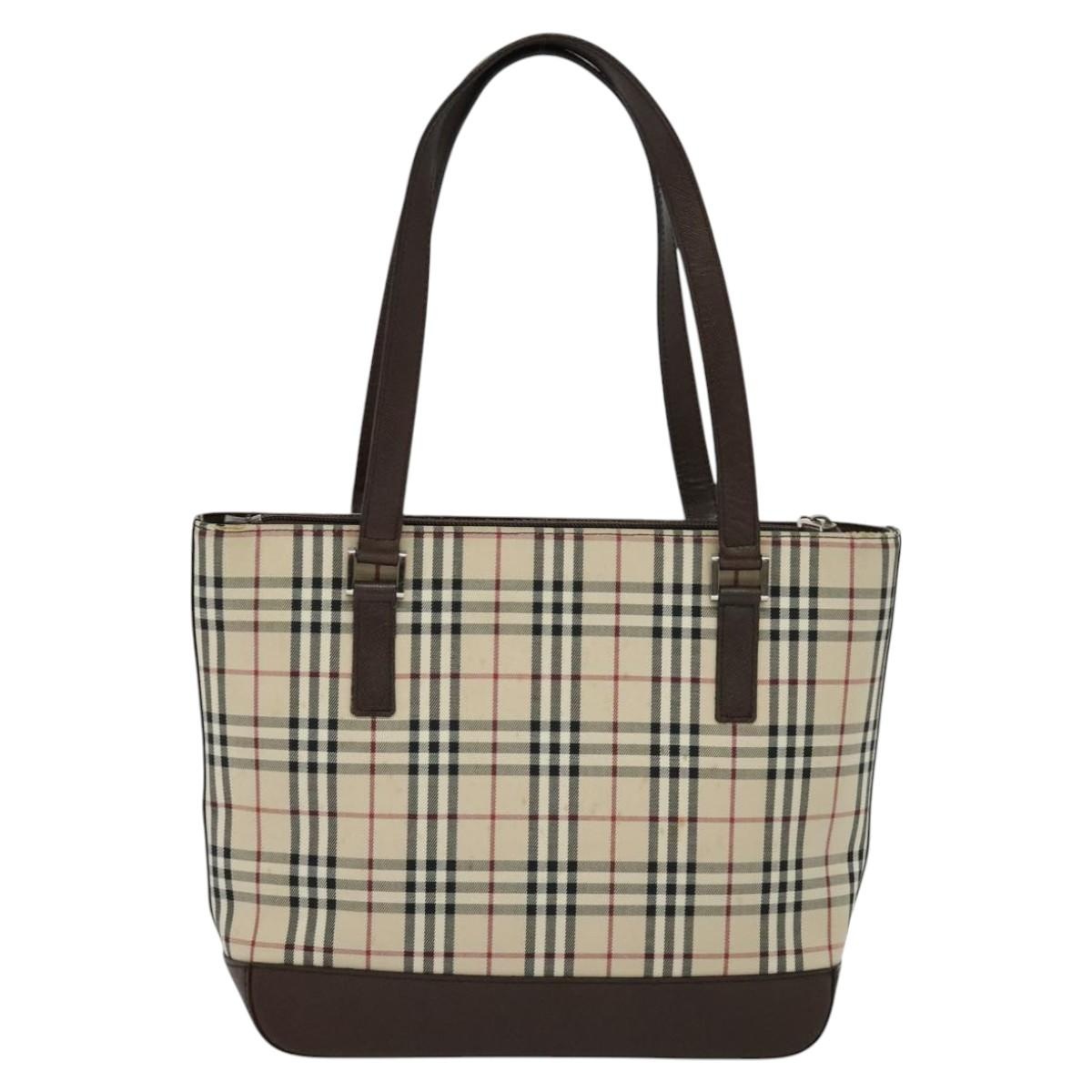Burberry Nova Check Shoulder Bag Canvas Leather Beige Brown Silver - 2