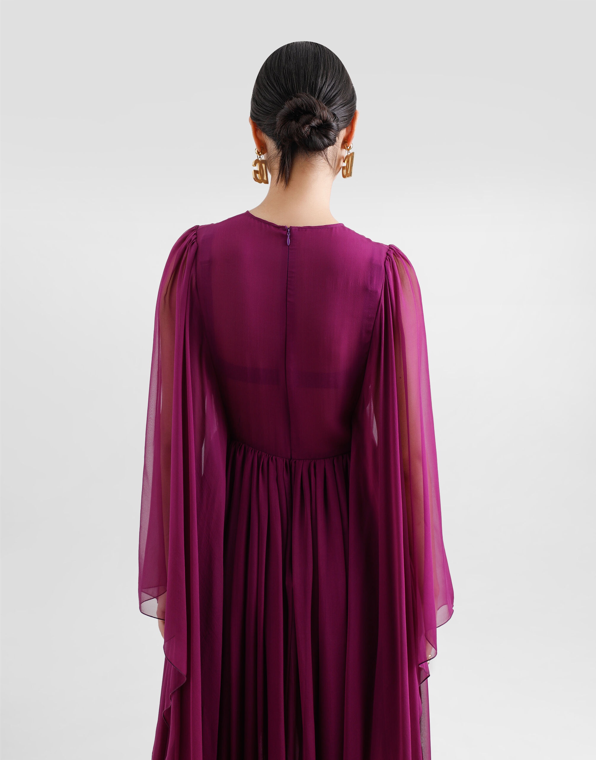 Long silk chiffon caftan with drawstring - 6