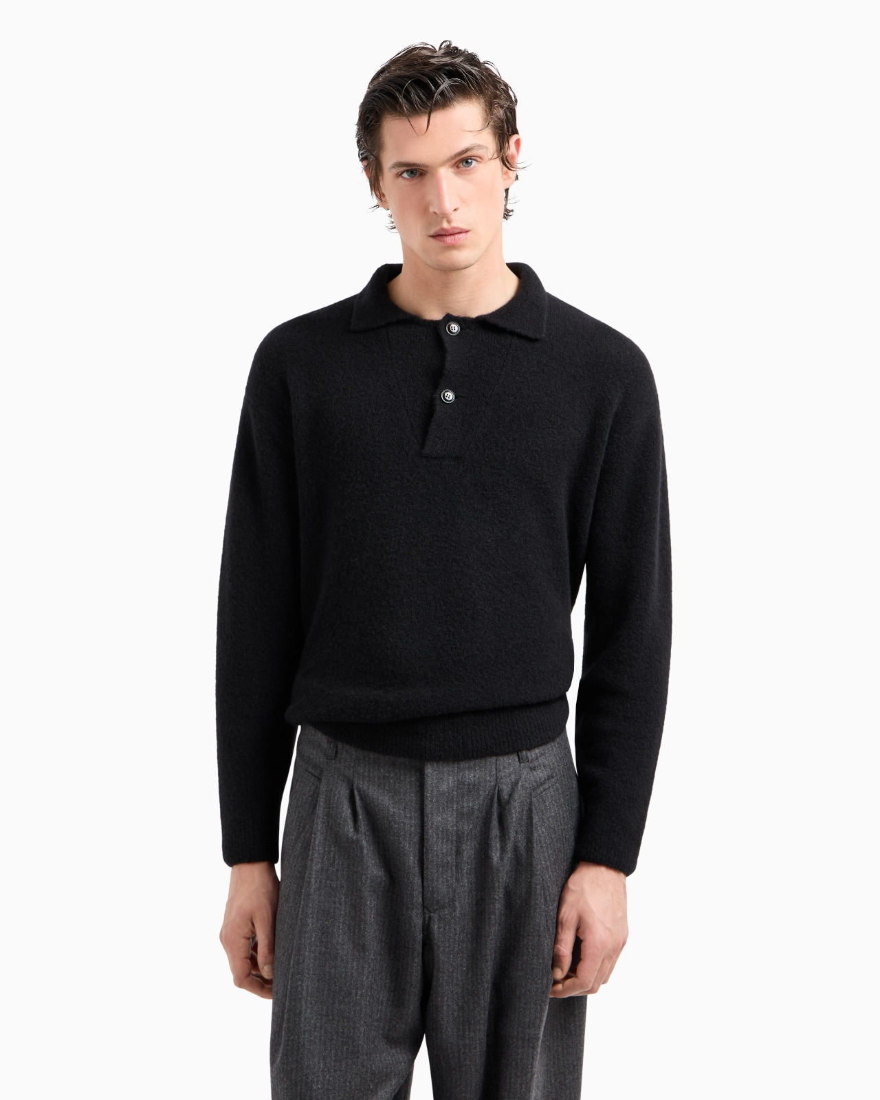 LONG-SLEEVED STRETCH POLO SHIRT IN CASHMERE AND SILK - 4