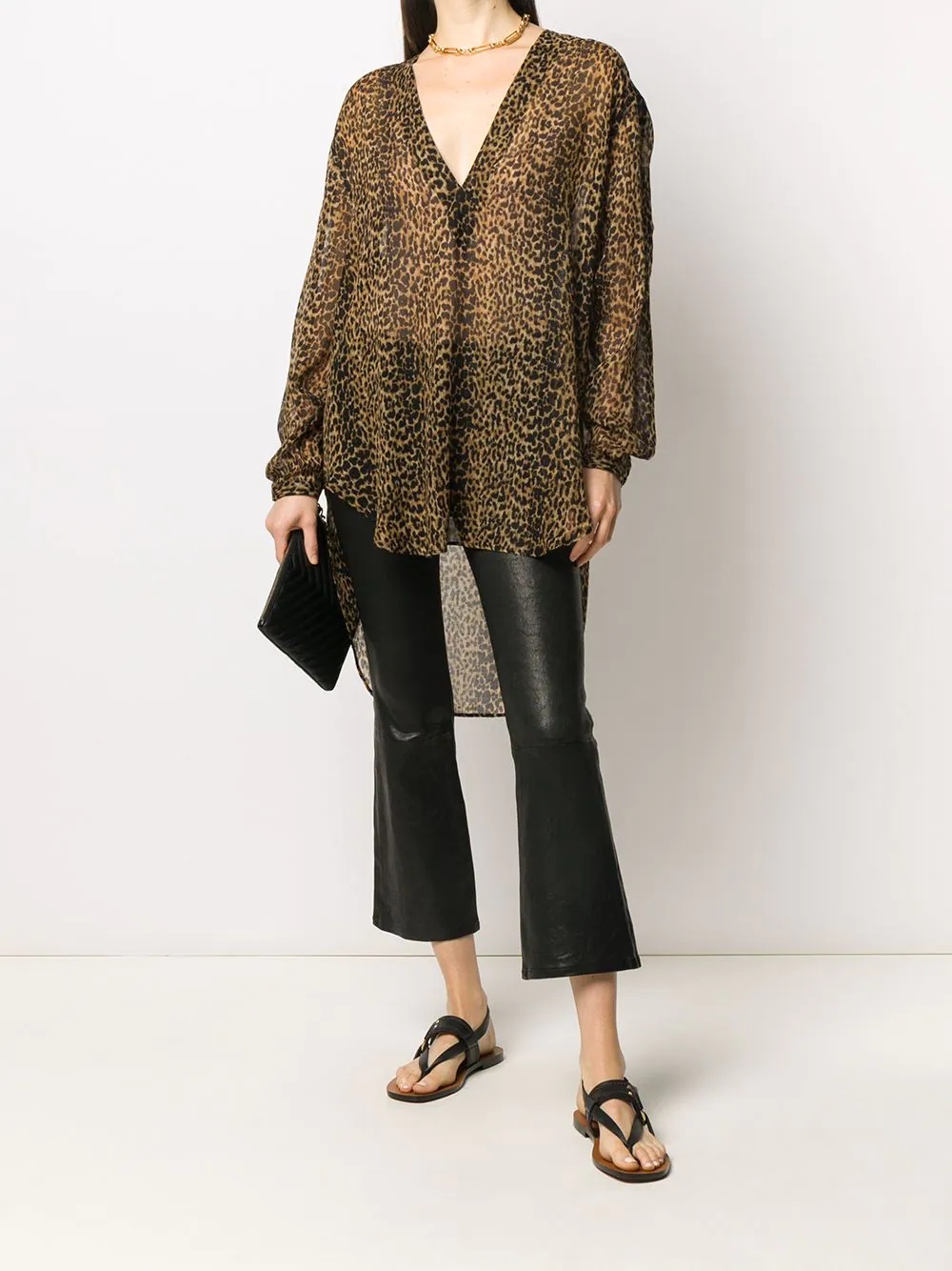 leopard print asymmetric blouse - 2