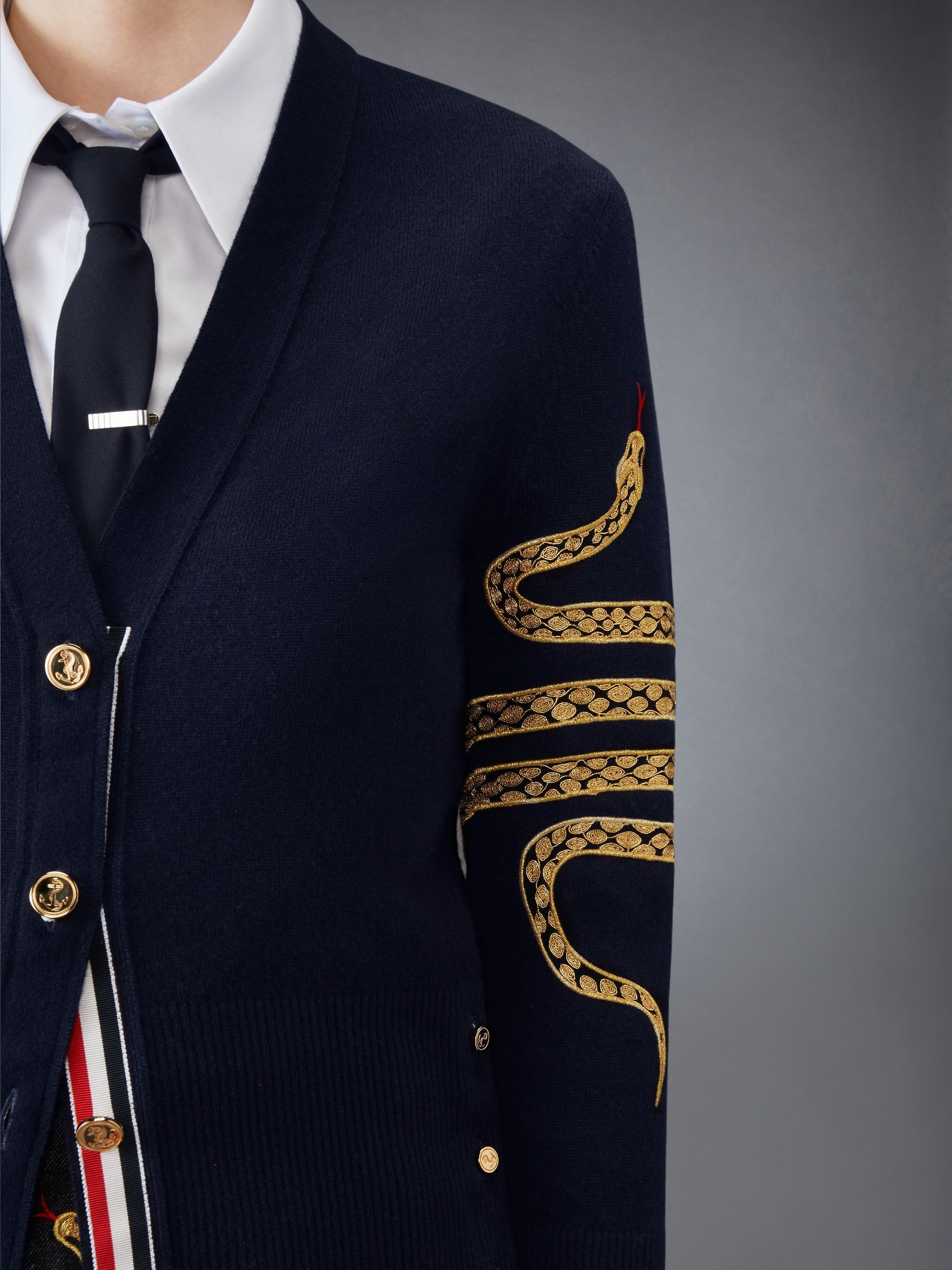 Thom Browne LUNAR NEW YEAR WOOL 4-BAR V NECK CARDIGAN