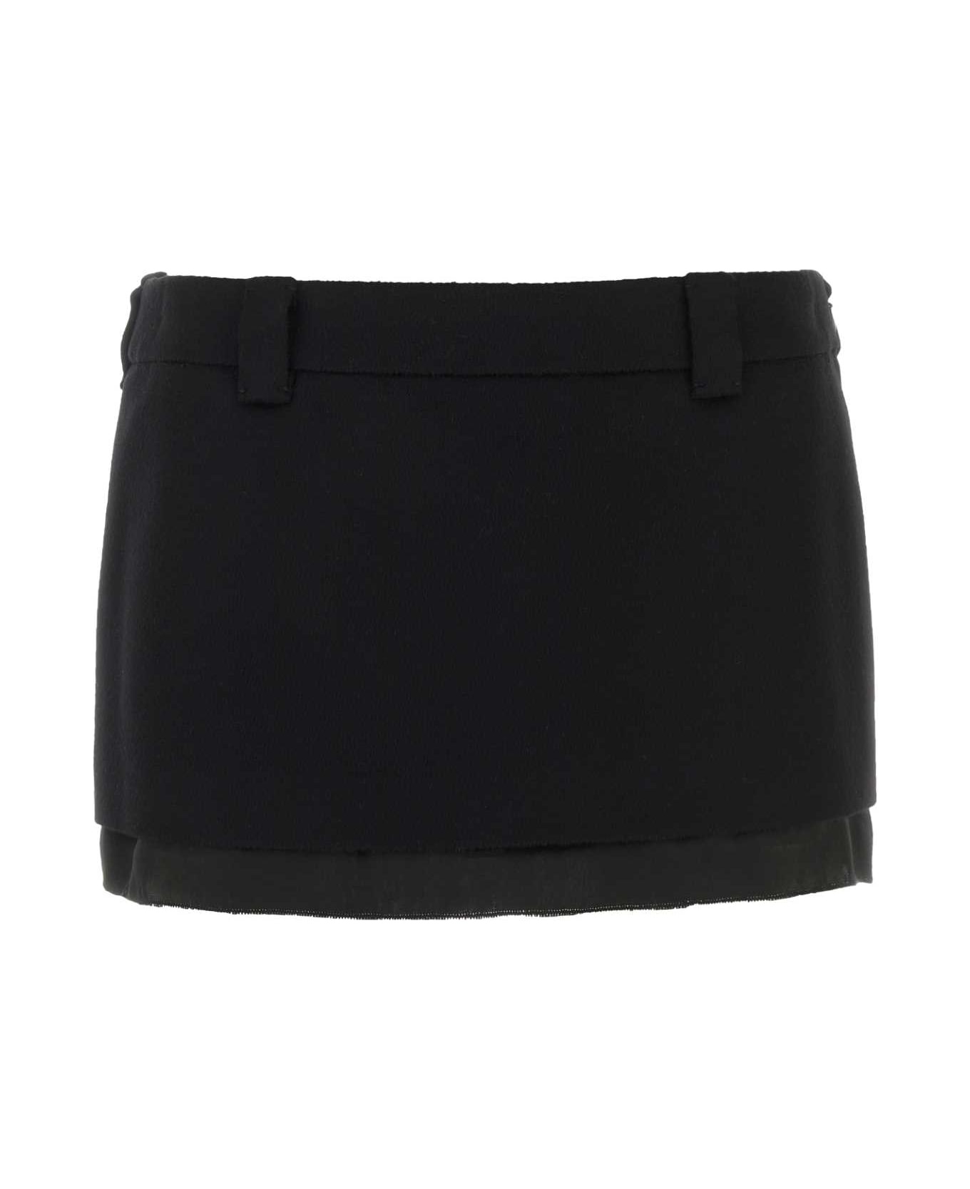 Black Wool Blend Mini Skirt - 1