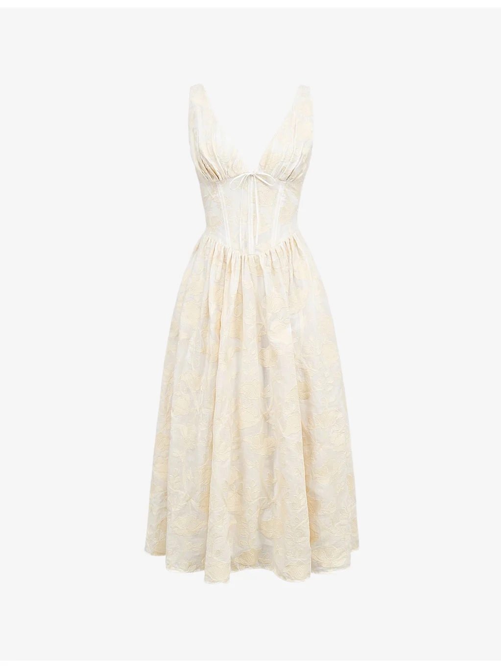 Emmelina plunge-neck corset stretch cotton-blend midi dress - 1