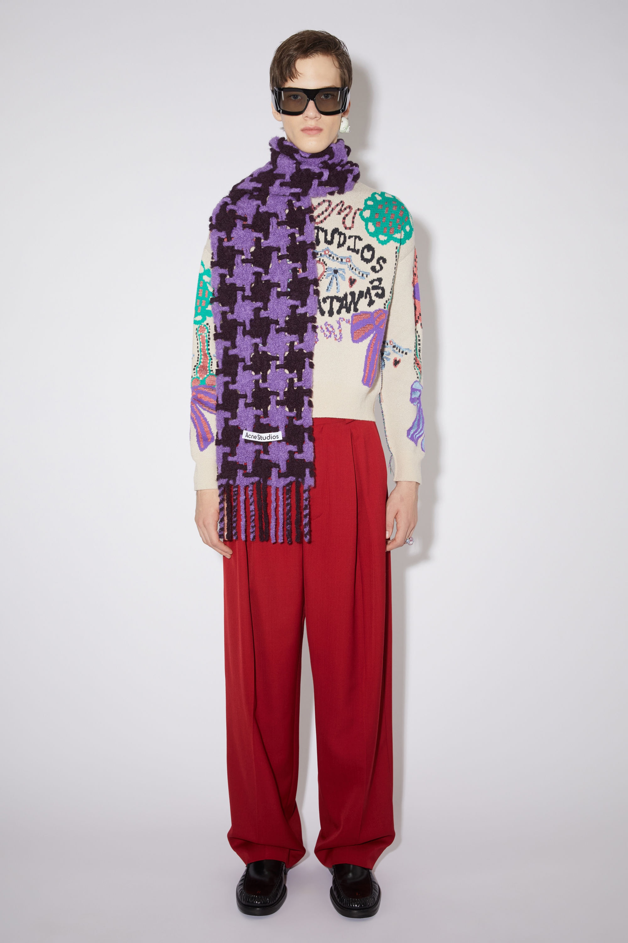 Houndstooth scarf - Lilac/burgundy - 3