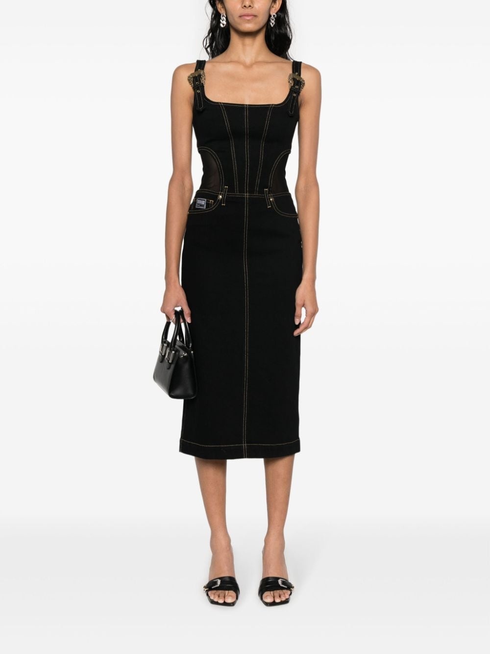 contrast-stitching denim dress - 2