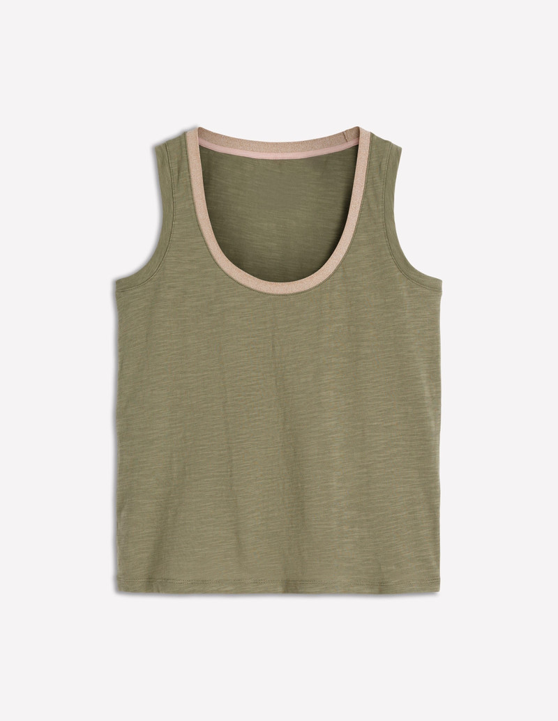 Metallic Trim Scoop Neck Vest-Larch Green 1