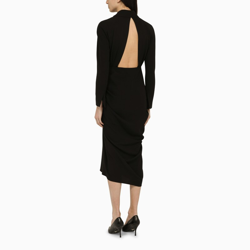 Dries Van Noten Black Wool-Blend Dress With Drape Women - 2