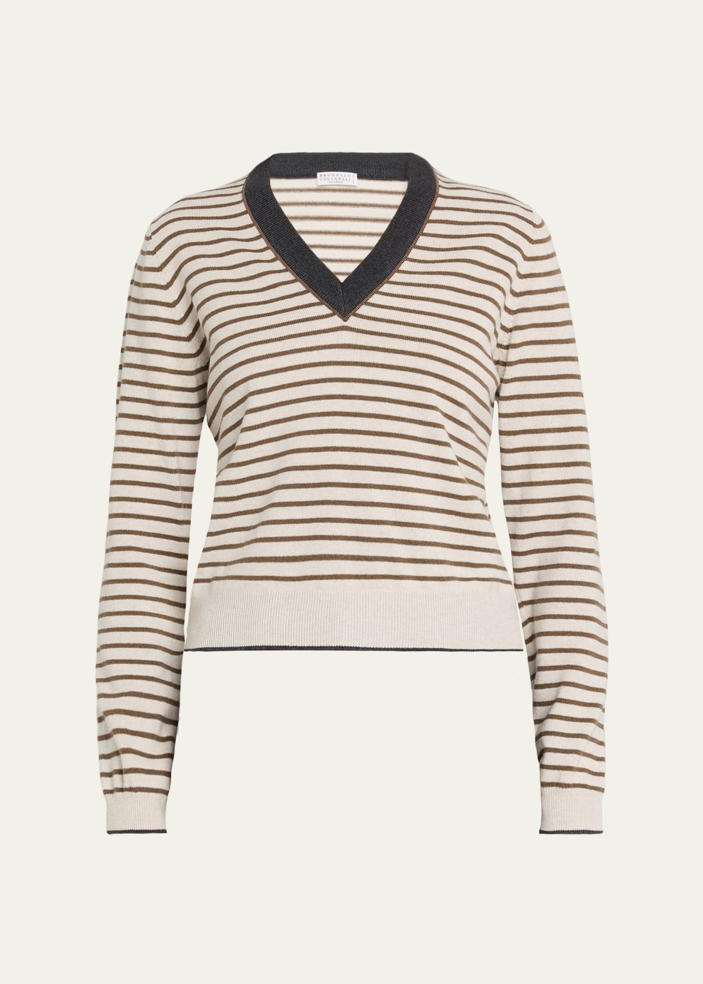 Striped Wool-Cashmere V-Neck Sweater - 1