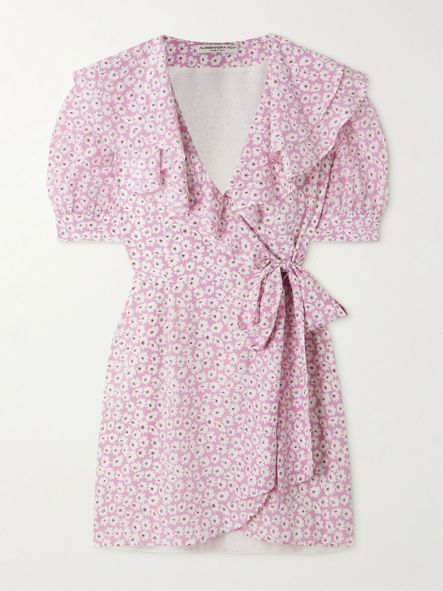 Ruffled floral-print silk-georgette mini wrap dress Pink - 1