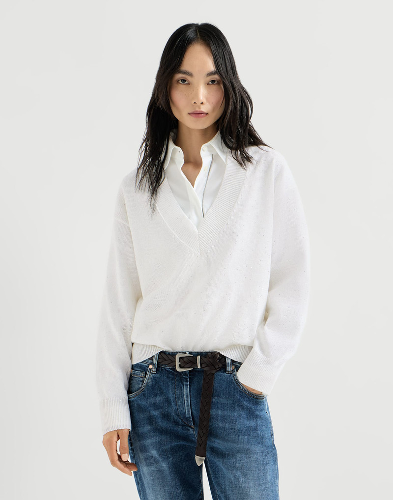 Linen and cotton Diamond yarn sweater 2