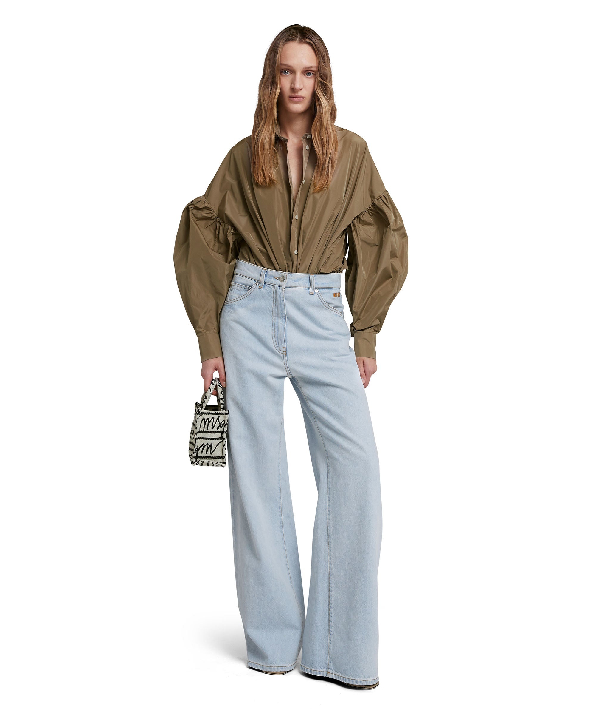 Taffetà crop shirt with puffed sleeves - 5