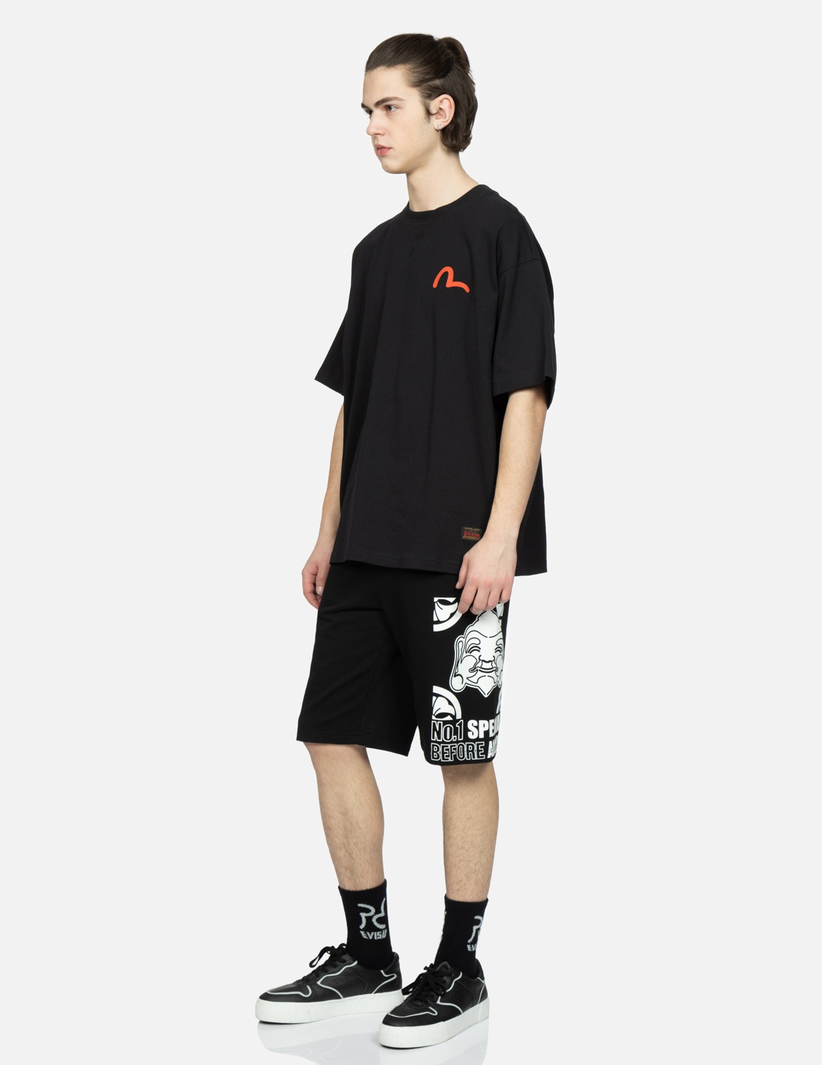 GODHEAD AND KAMON PRINT SWEAT SHORTS - 3