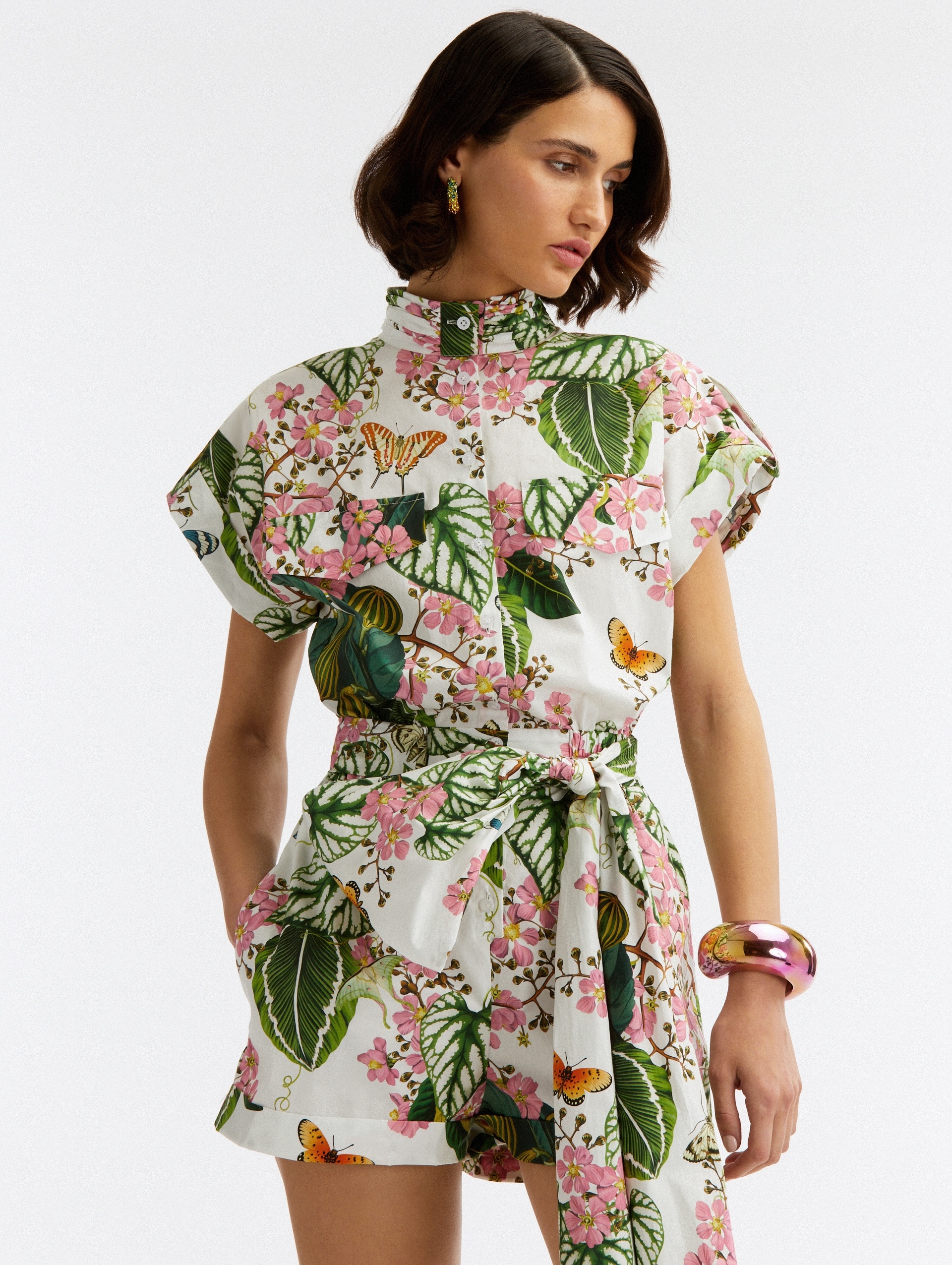 BUTTON FRONT MIXED BOTANICAL ROMPER - 4