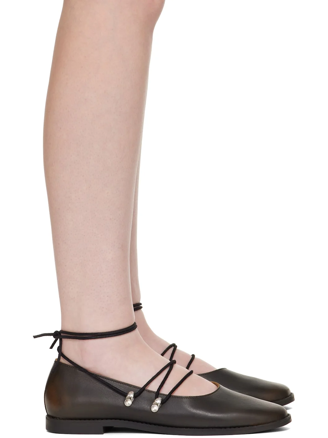 Brown Laced Ballerina Flats - 1