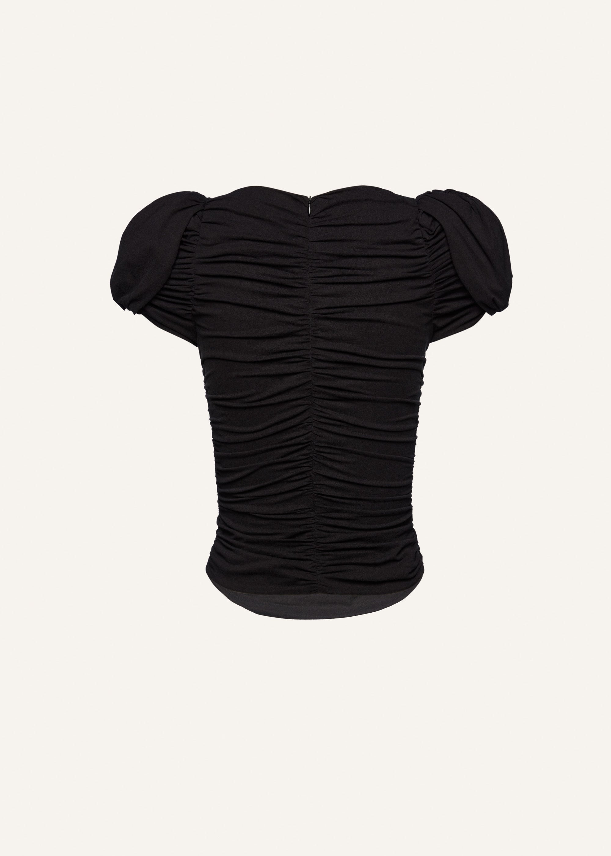 Puff sleeve ruched blouse in black - 2
