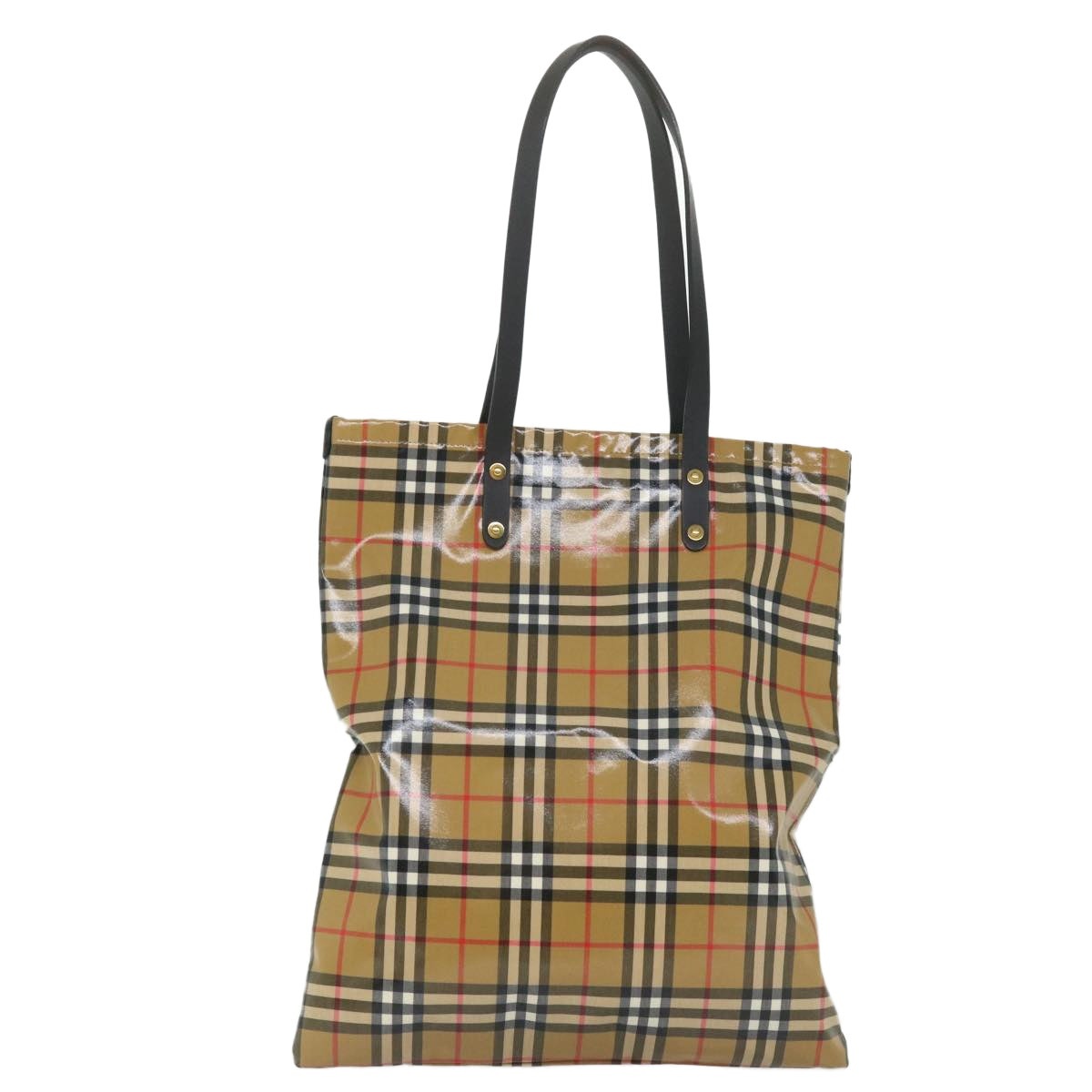 Burberry Nova Check Tote Bag Coated Canvas Beige Black - 2
