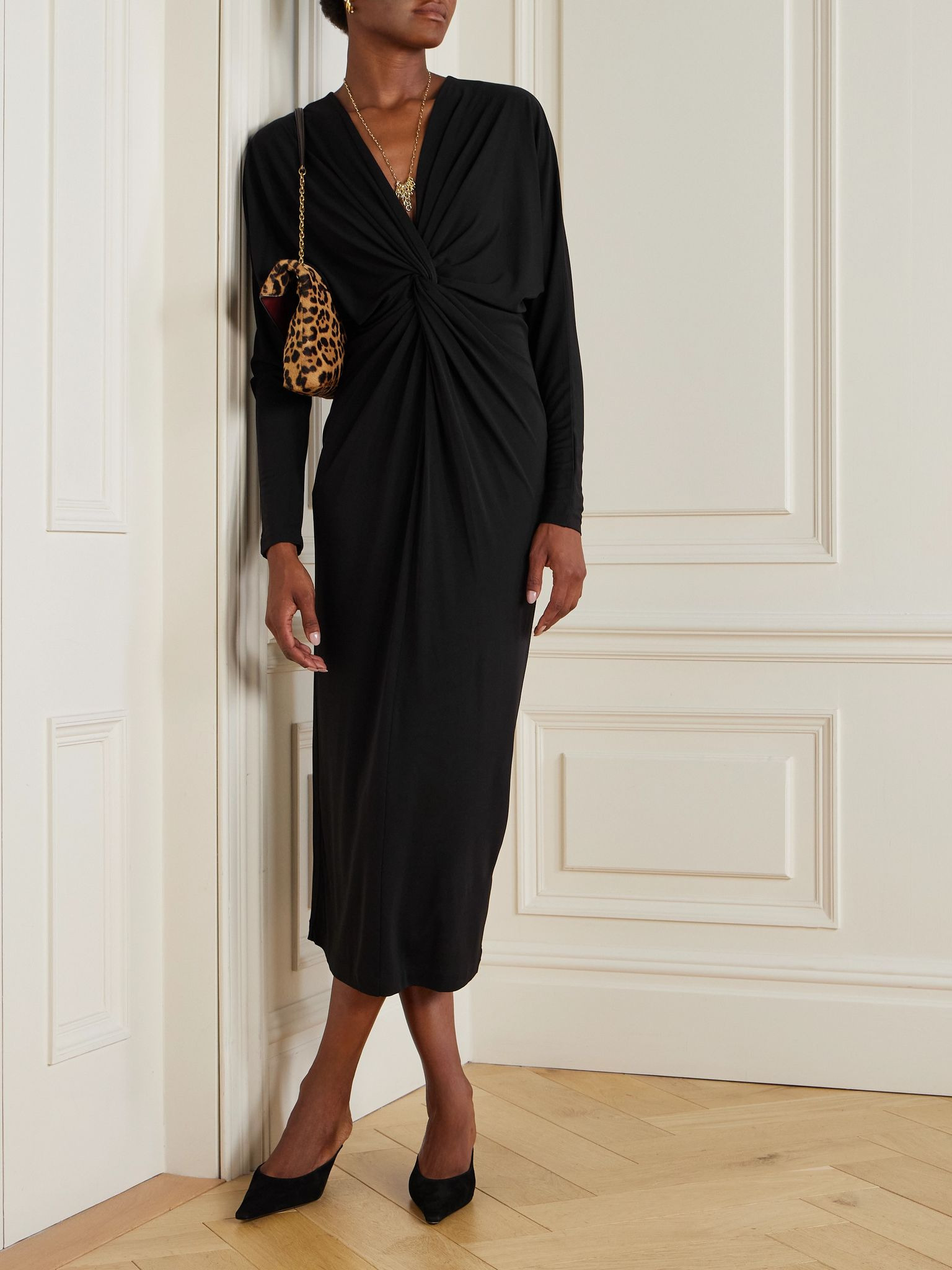 Mathilde twist-front jersey midi dress Black - 2
