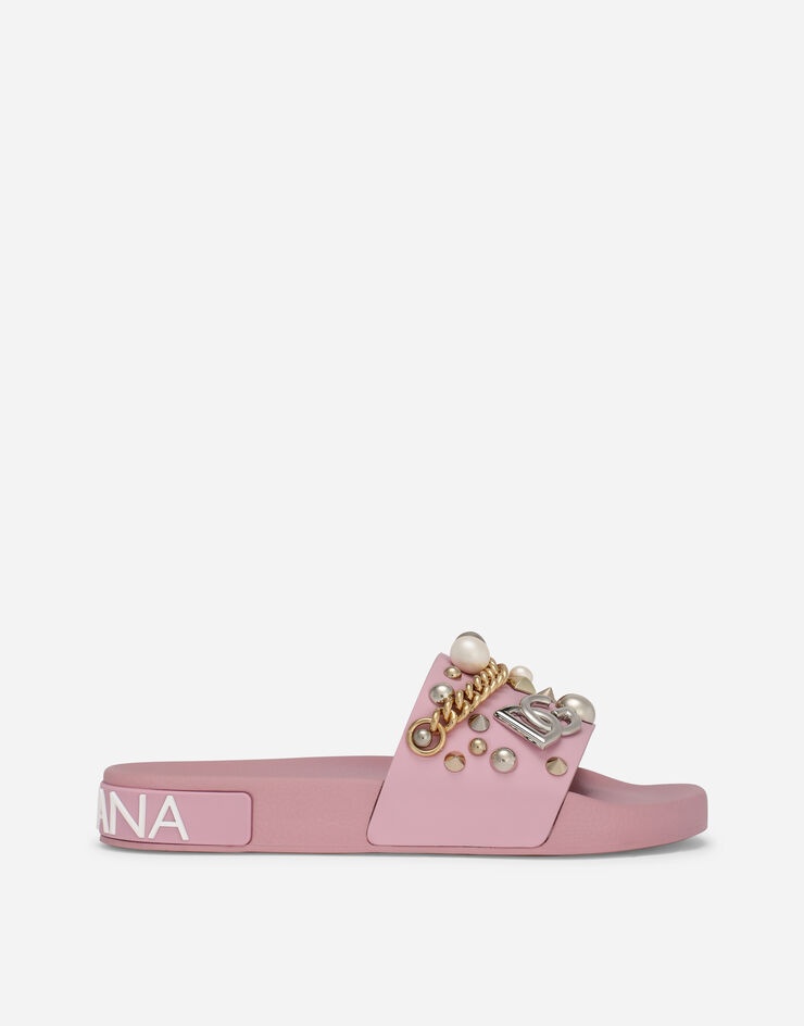 Rubber beachwear sliders with embroidery - 1