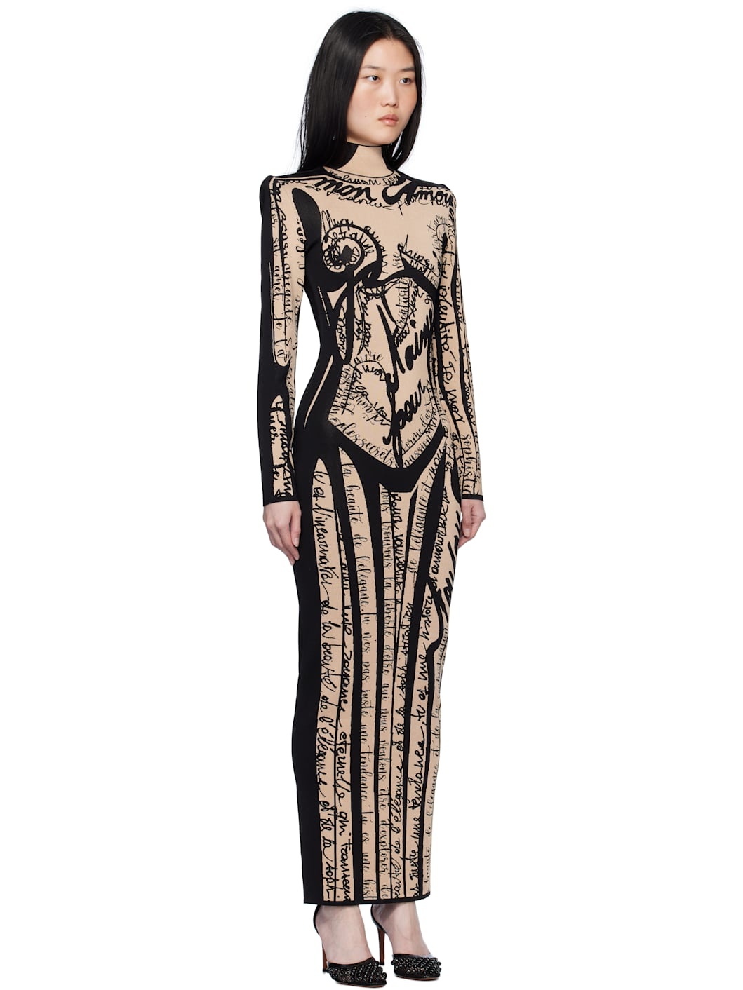 Black & Tan Body Motif Knit Maxi Dress - 2
