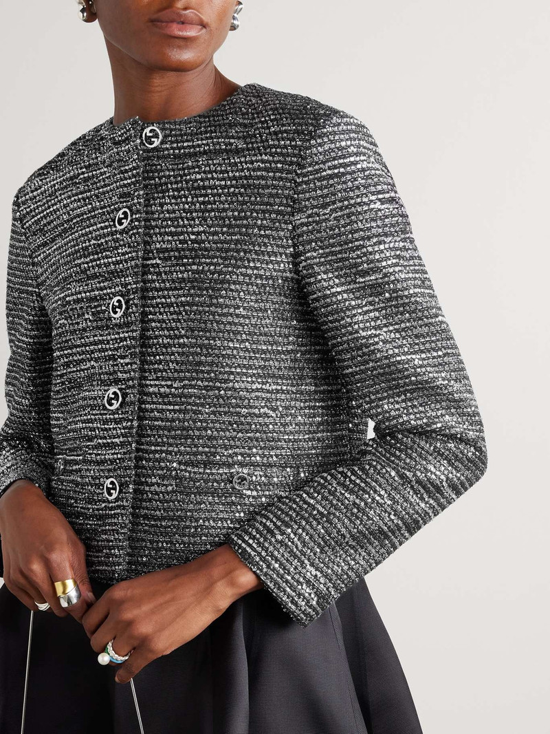 Cropped sequined wool-blend jacket 3