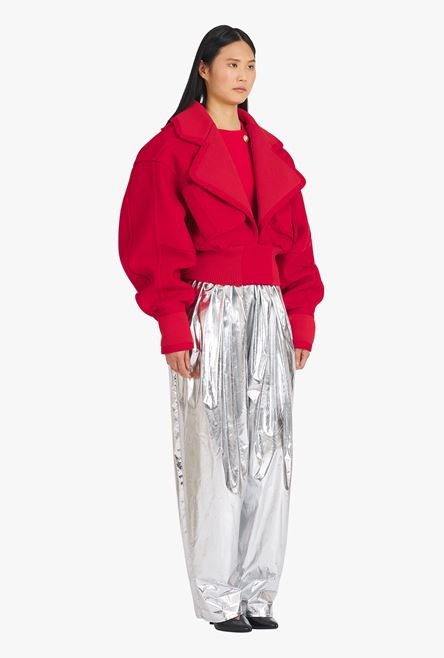 Oversized red wool bomber jacket - 7