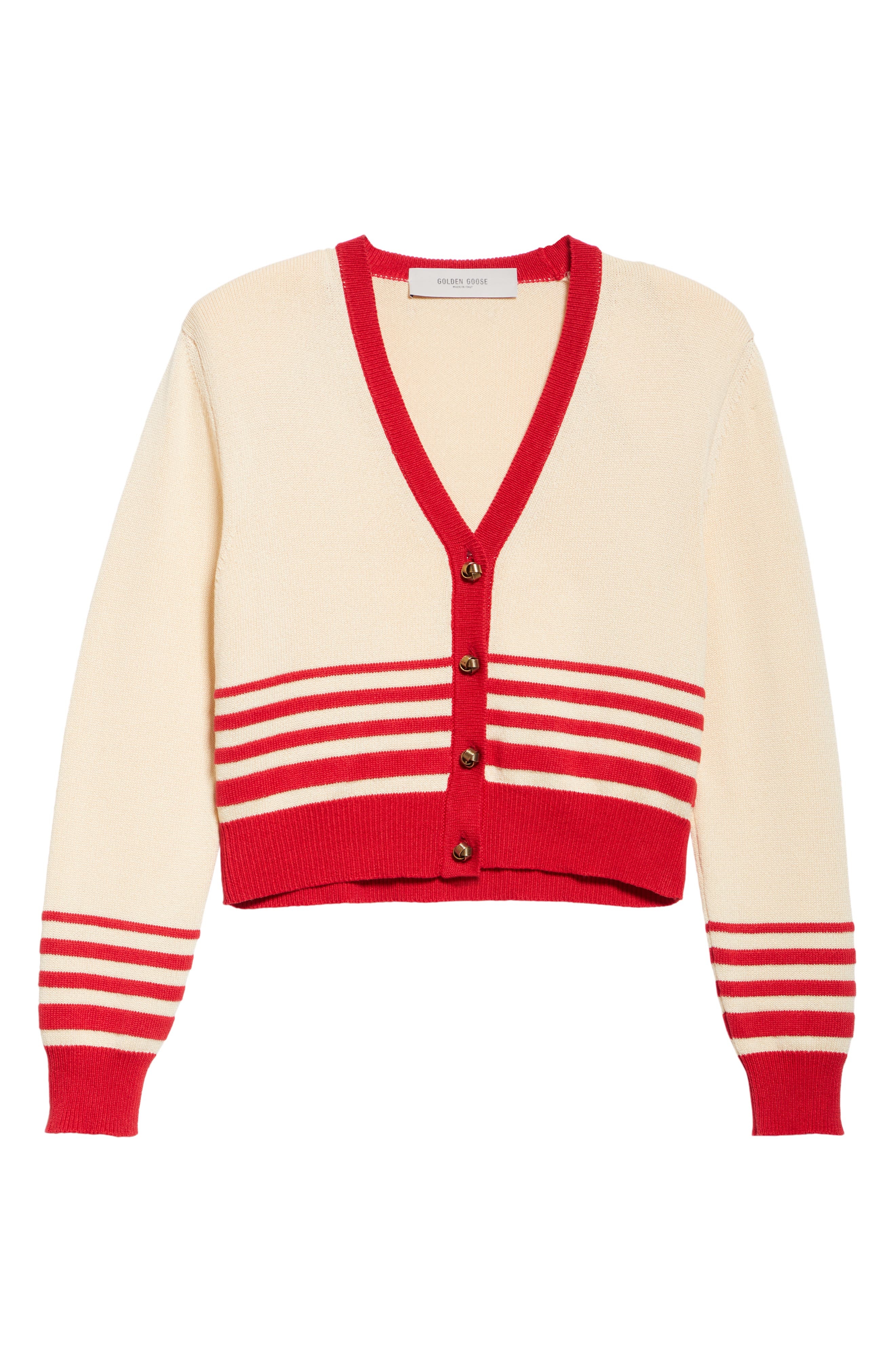 Golden Goose Nico Stripe Crop Cardigan in Shortbread/Haute Red at Nordstrom - 4