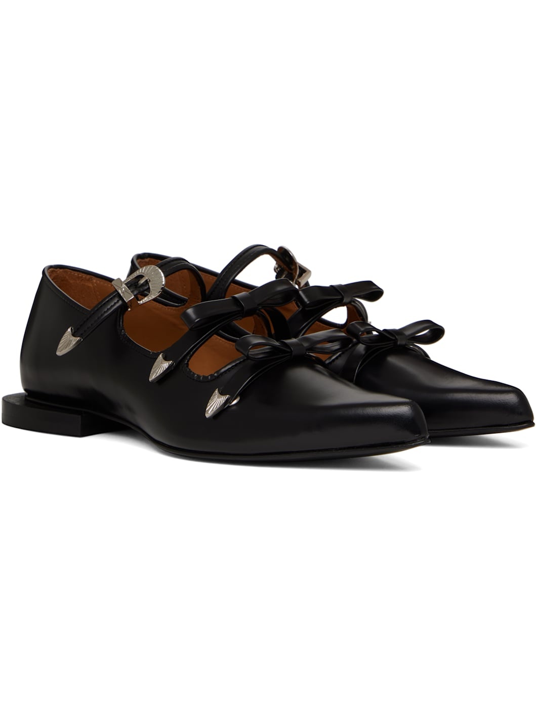 Black Pointed Toe Ribbon Ballerina Flats - 4