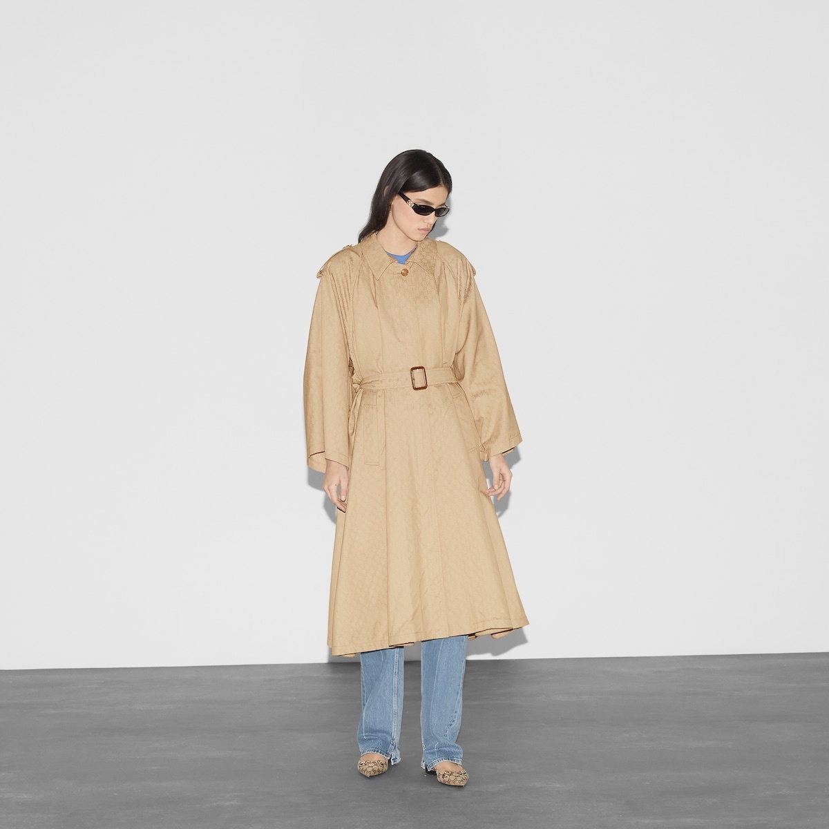 GG cotton gabardine trench coat - 3