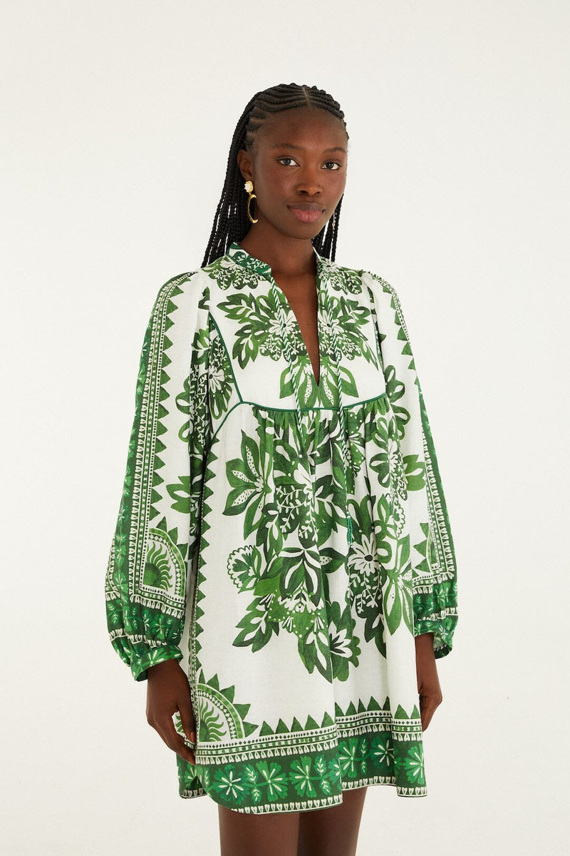 Green Flora Tapestry Lenzing Ecovero Euroflax Mini Dress 1