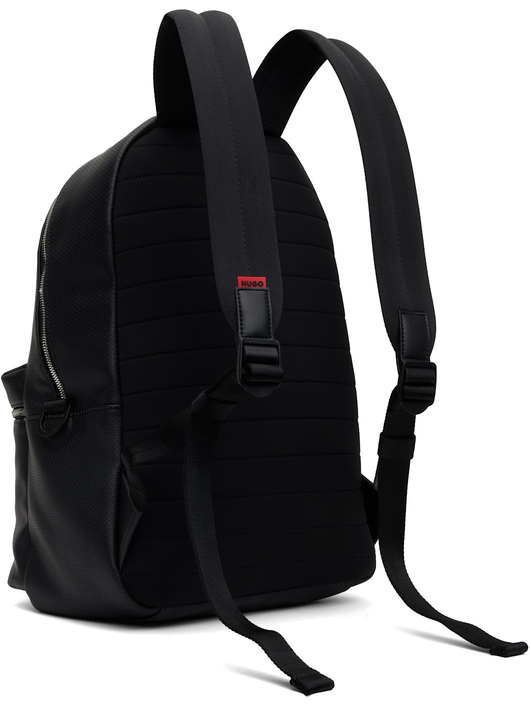 Black Perforated Faux Leather Backpack - 3