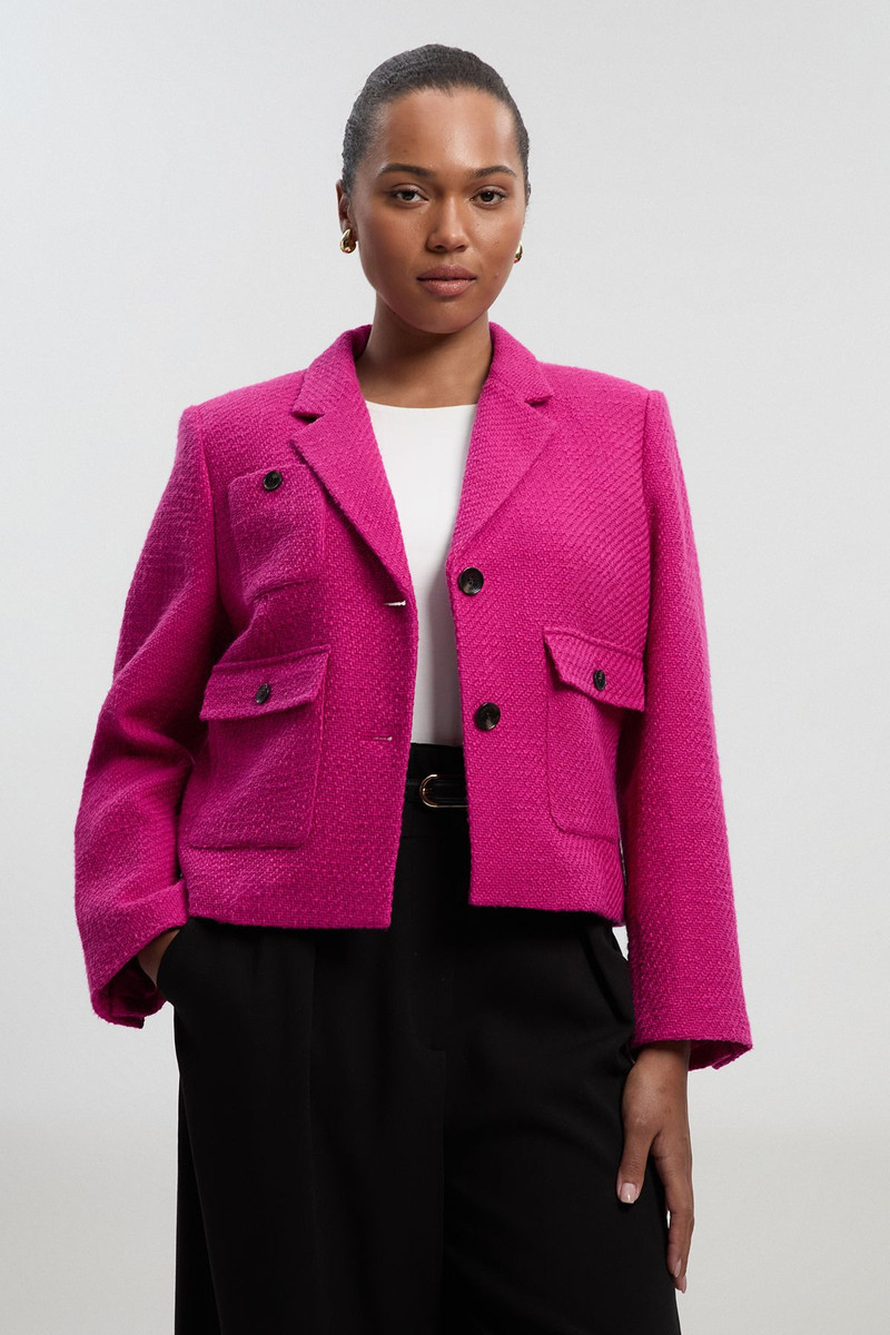 Plus Size Textured Tweed Cropped Tailored Jacket 1