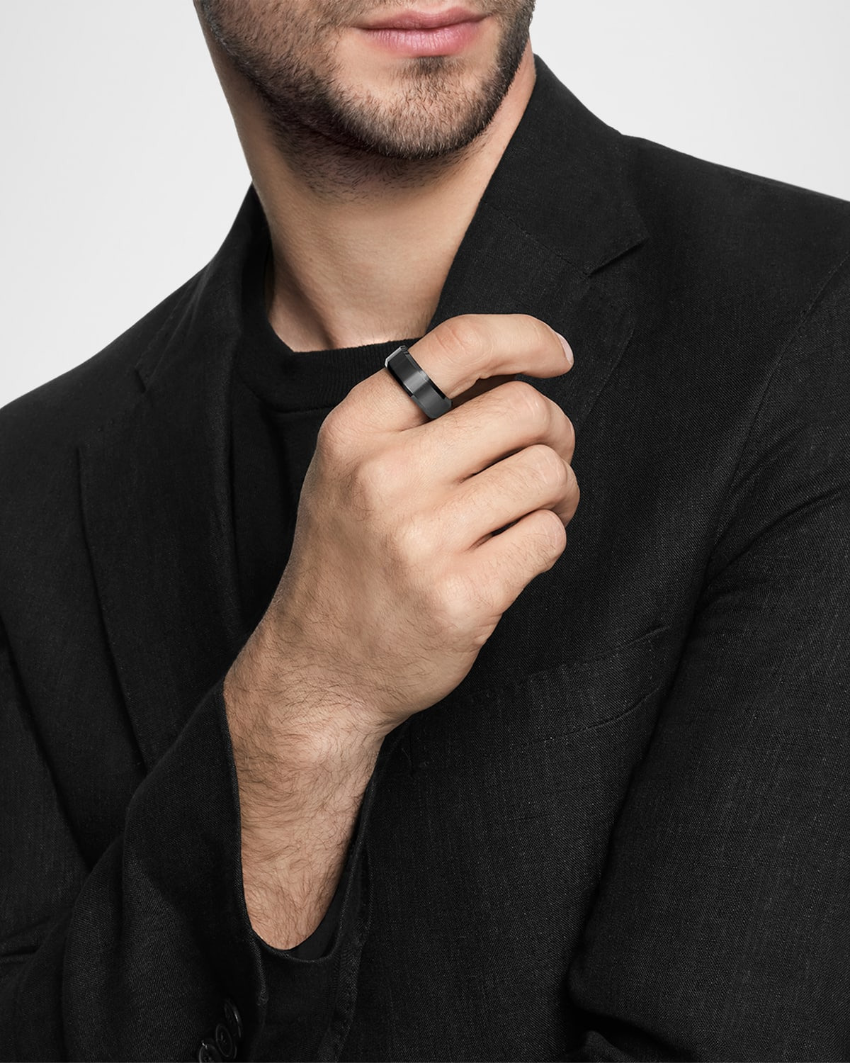 Men's Streamline Beveled Band Ring in Black Titanium, 8.5mm - 2