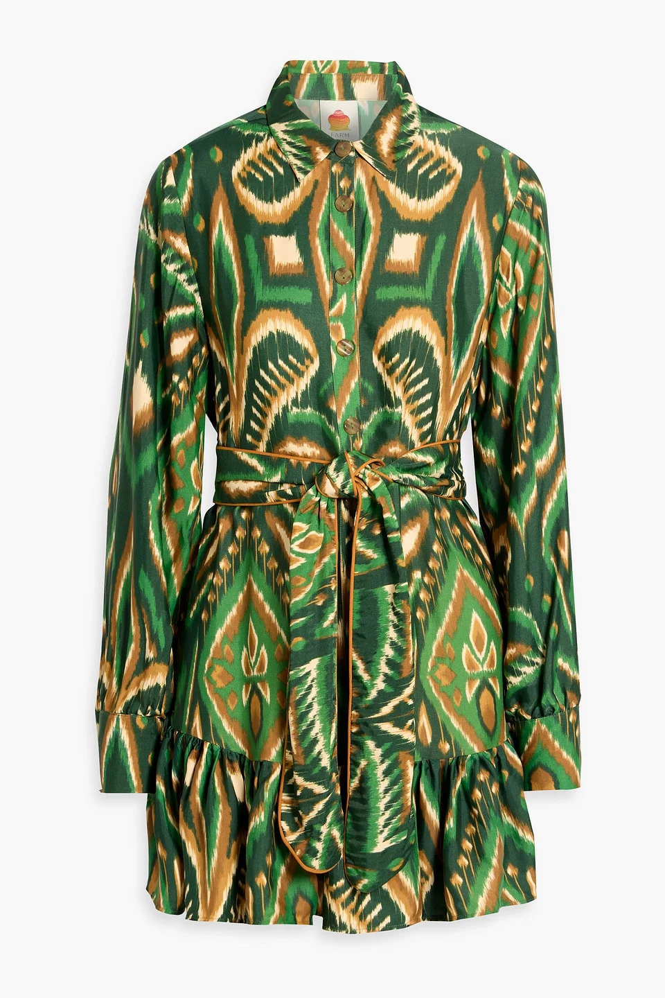 Ruffled printed woven mini shirt dress - 1