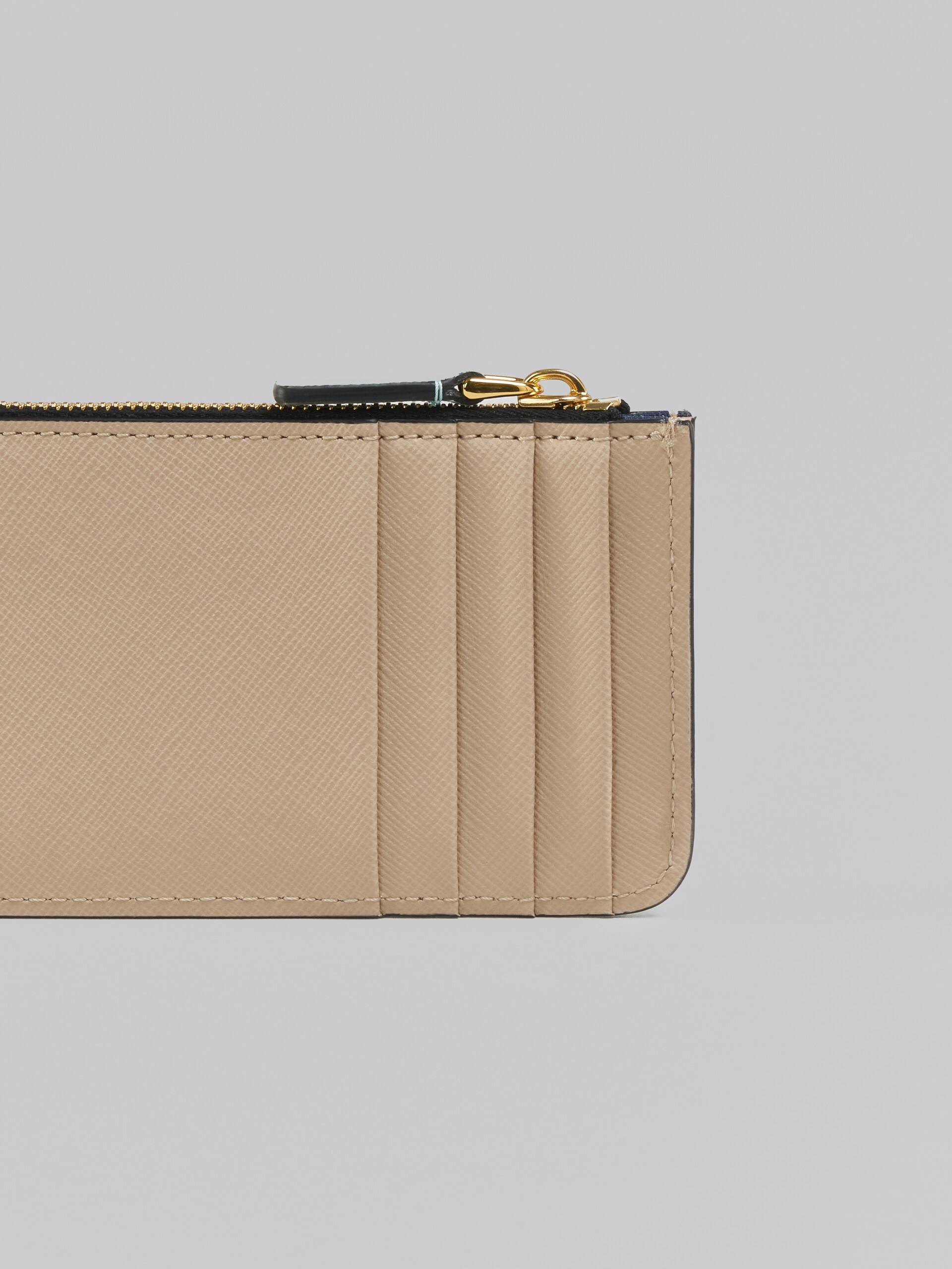 LIGHT GREEN WHITE AND BROWN SAFFIANO LEATHER CARD CASE - 4