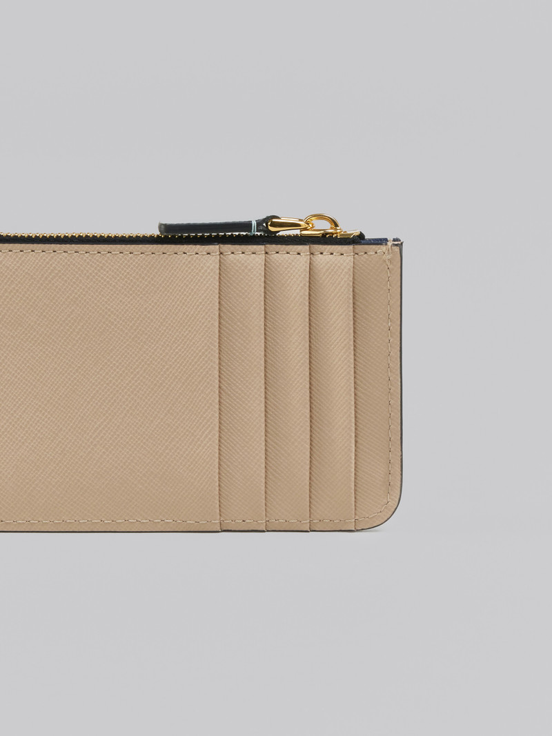 Marni LIGHT GREEN WHITE AND BROWN SAFFIANO LEATHER CARD CASE outlook