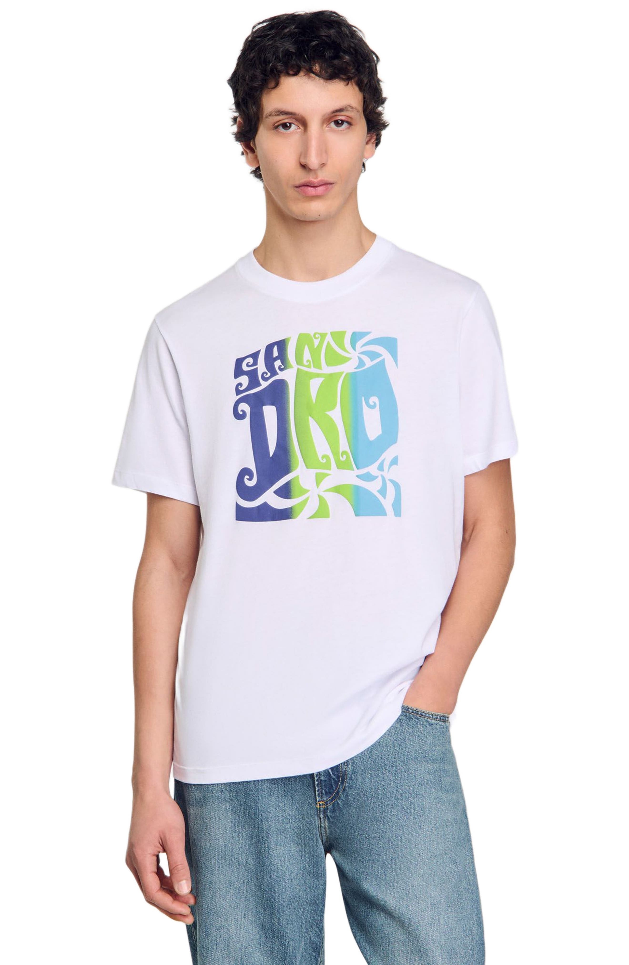 SANDRO Wave print cotton T-shirt in Optic White at Nordstrom - 3