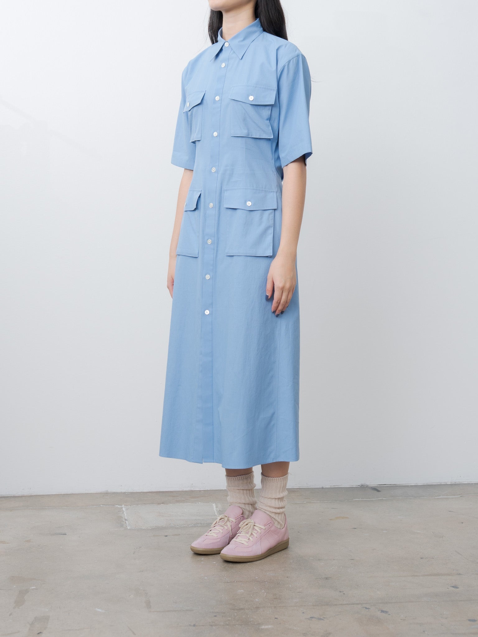 Washed Finx Twill Shirt Dress - Blue - 3