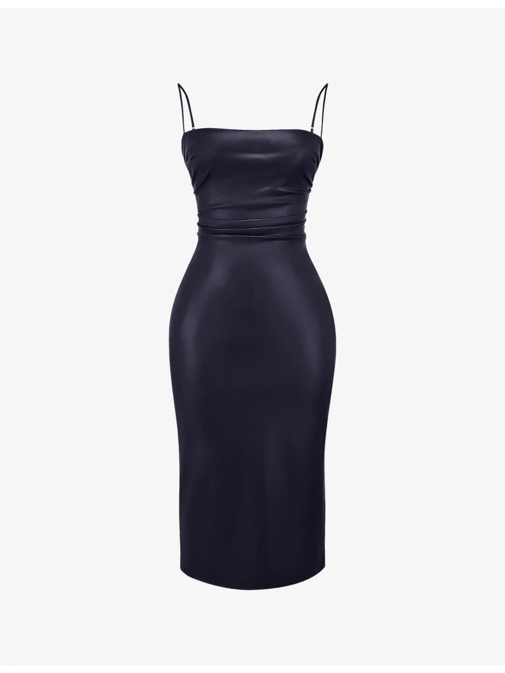 Jalena square-neckline faux-leather midi dress - 1
