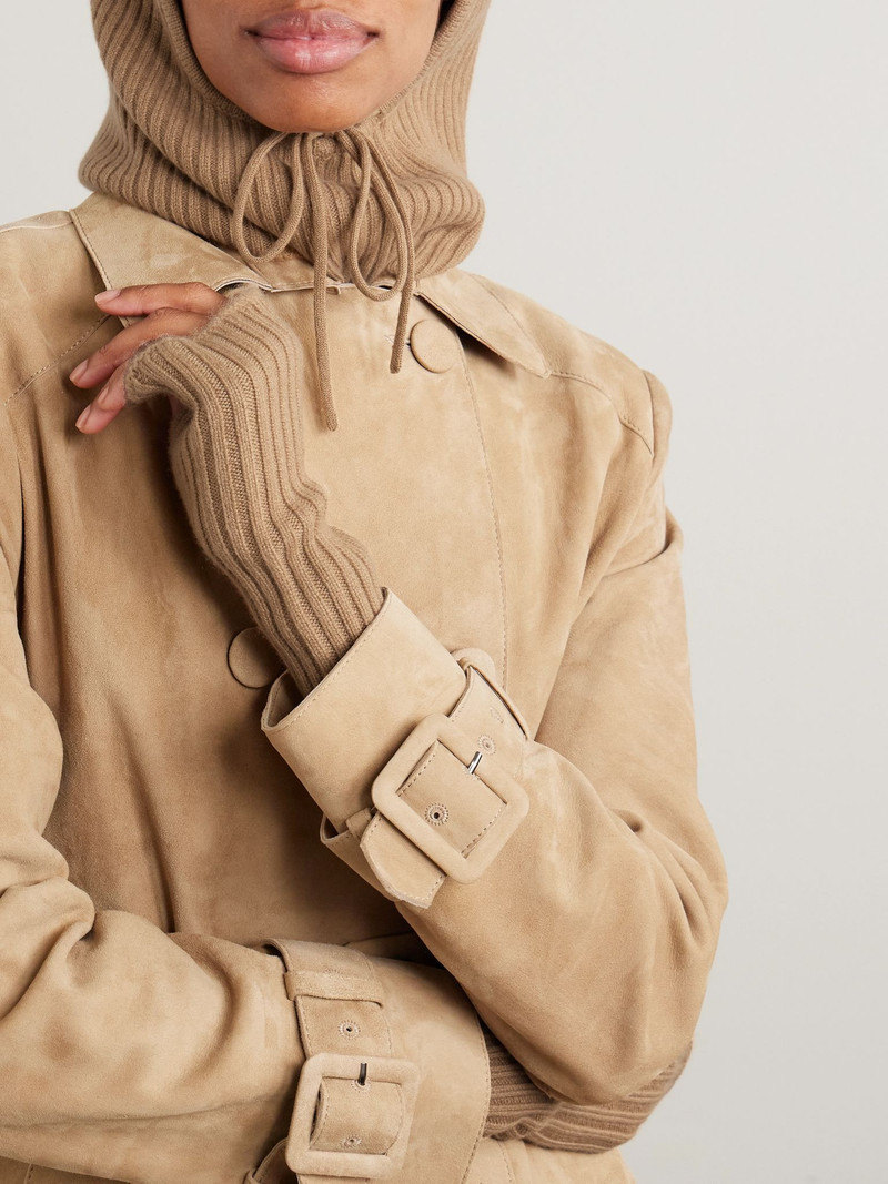 Yves Salomon Ribbed cashmere fingerless mittens Beige outlook