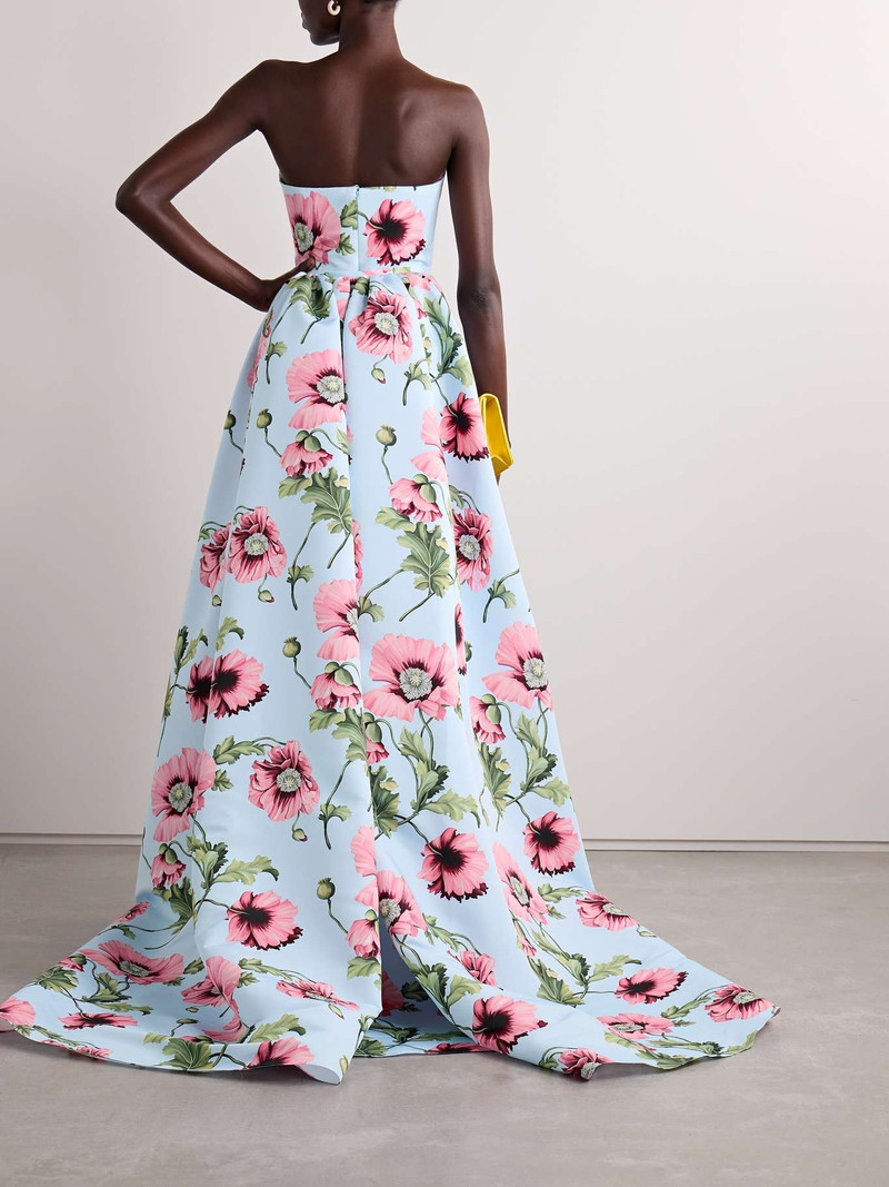 Convertible strapless pleated floral-print faille gown 3