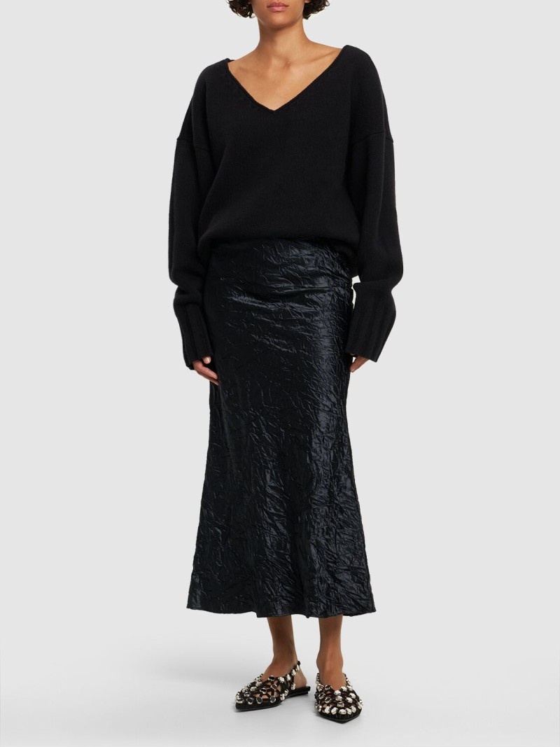 Wrinkled satin flared midi skirt - 2