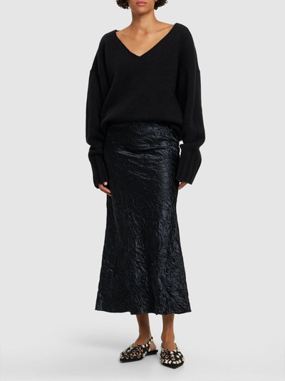 THE ATTICO Wrinkled satin flared midi skirt outlook